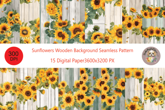 Download Sunflowers Wooden Seamless Background - Flowers Collection