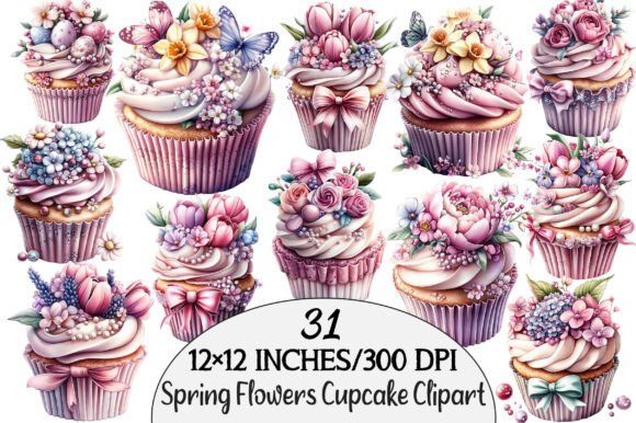 Download Watercolor Spring Flowers Cupcake Clipar - Flowers Collection