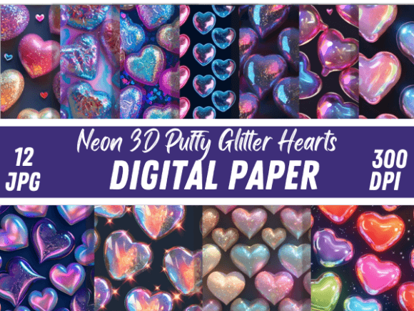 Download Neon 3D Puffy Glitter Hearts Patterns - Patterns Collection