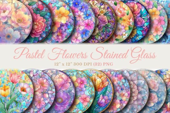 Download Pastel Flowers Stained Glass Cliparts - Flowers Collection