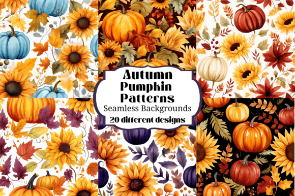Download Seamless Autumn Patterns with Pumpkins - Patterns Collection