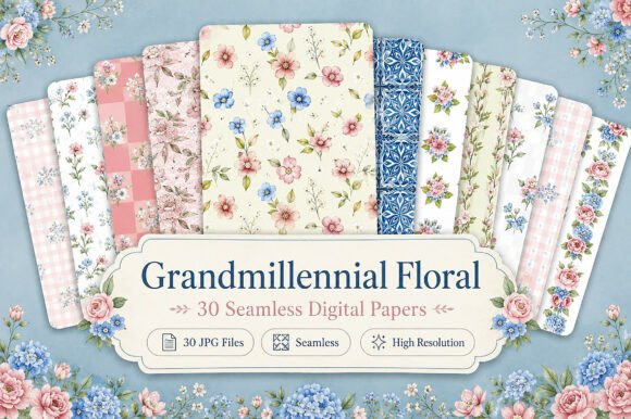Download Grandmillennial Floral Seamless Papers - Seamless paper Collection
