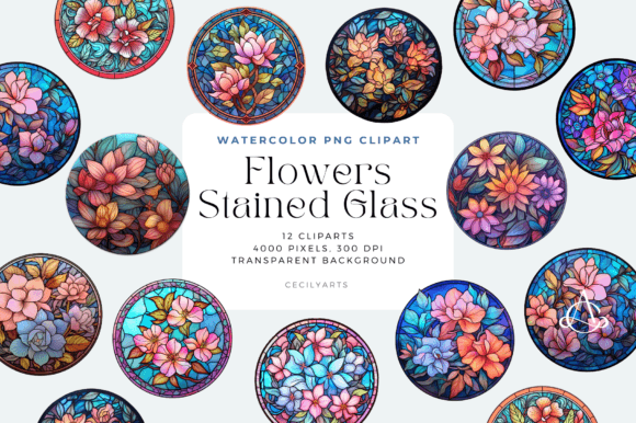 Download Pastel Flowers Stained Glass Cliparts - Flowers Collection