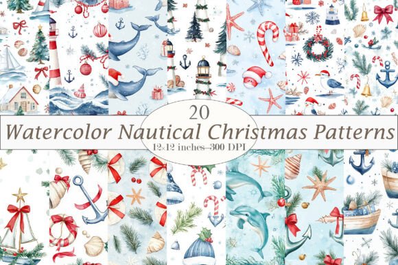 Download Watercolor Nautical Christmas Patterns - Patterns Collection