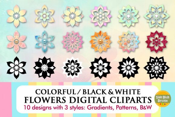 Download Colorful/B&amp;W Flowers Digital Cliparts - Flowers Collection