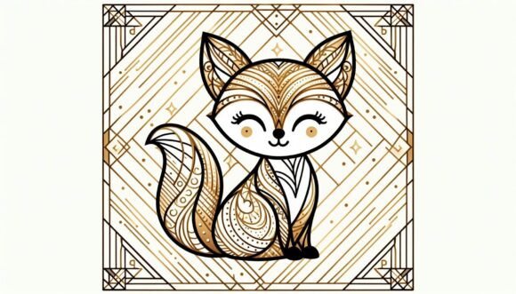 Download Art Deco Kawaii Fox in Golden Patterns - Patterns Collection