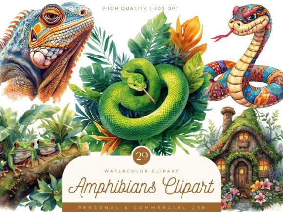 Download Watercolor Reptile Clipart Bundle - Reptile Collection