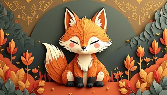 Download Art Deco Kawaii Fox in Golden Patterns - Patterns Collection