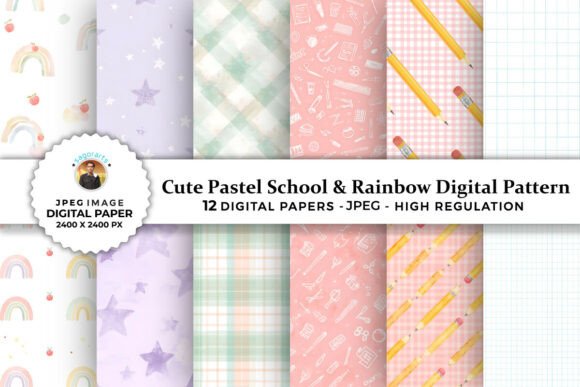 Download Cute School &amp; Rainbow Digital Patterns - Patterns Collection